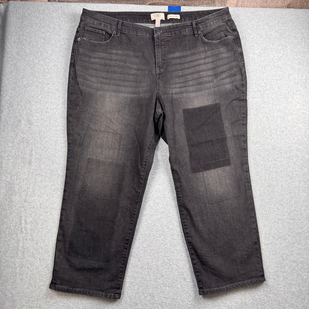 LOGO by Lori Goldstein Boyfriend Jeans Womens 20WP Black Patchwork Stretch Denim